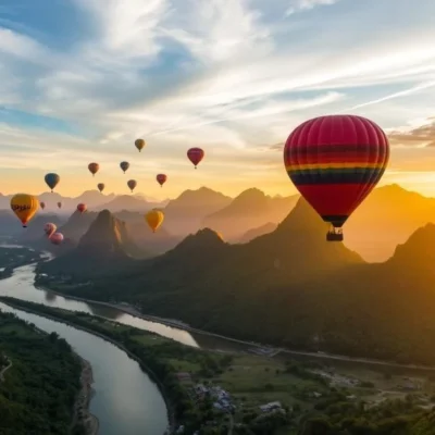 Lvv2: Private Sunrise Balloon & Cave Exploration Tour In Vang Vieng